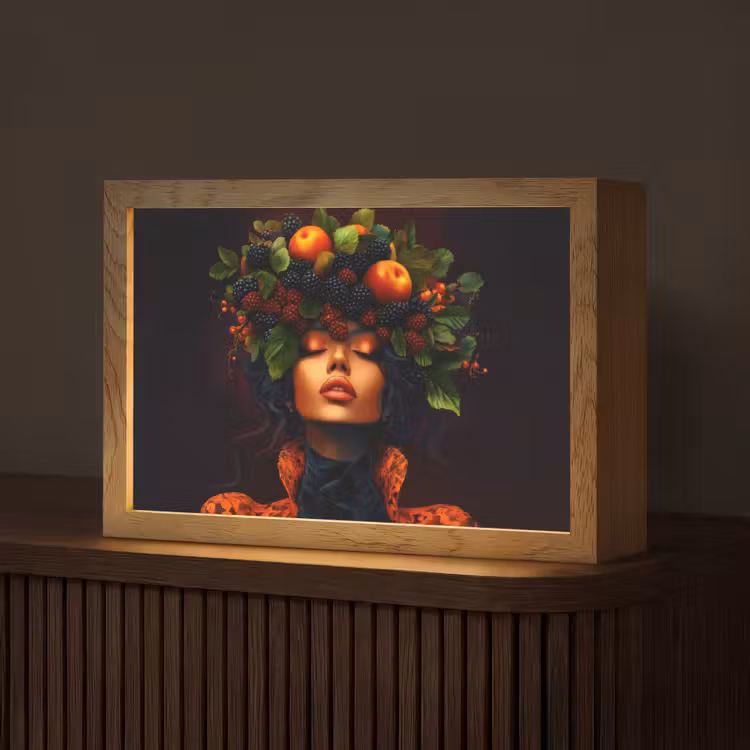 Vrouw - Zwart - Bessen - Bramen - Appels Light Box met kabel (Tafellamp) klein -z3d_website