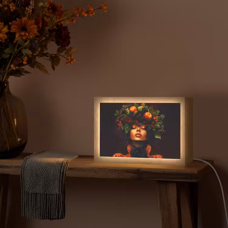 Vrouw - Zwart - Bessen - Bramen - Appels Light Box met kabel (Tafellamp) klein -sfeer4