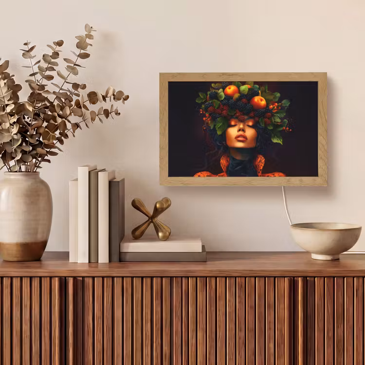 Vrouw - Zwart - Bessen - Bramen - Appels Light Box met kabel (Tafellamp) klein -sfeer2