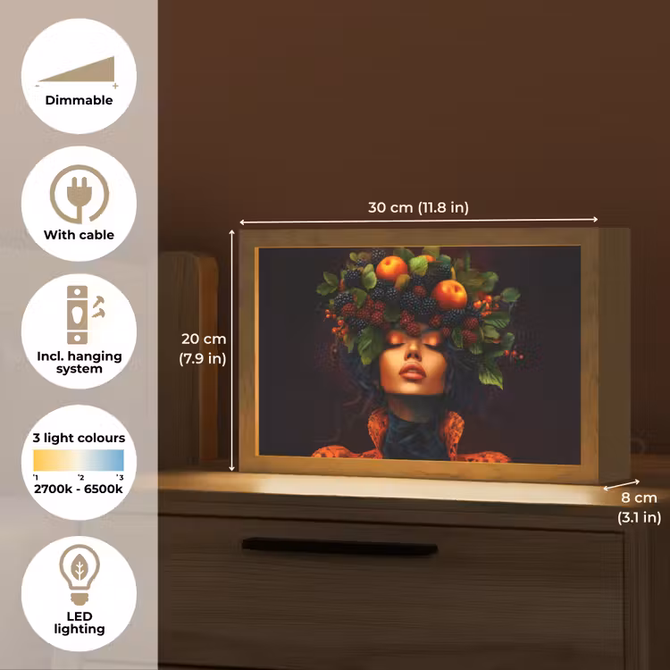 Vrouw - Zwart - Bessen - Bramen - Appels Light Box met kabel (Tafellamp) klein -USP_EN