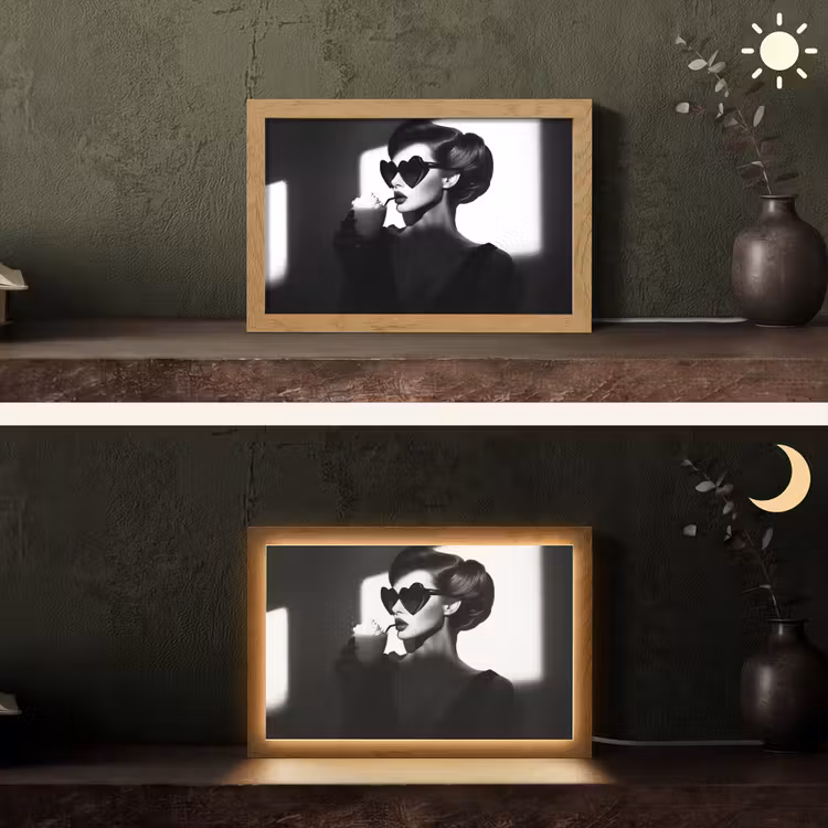 Vrouw - Zwart - Hart Light Box met kabel (Tafellamp) klein -sfeer3