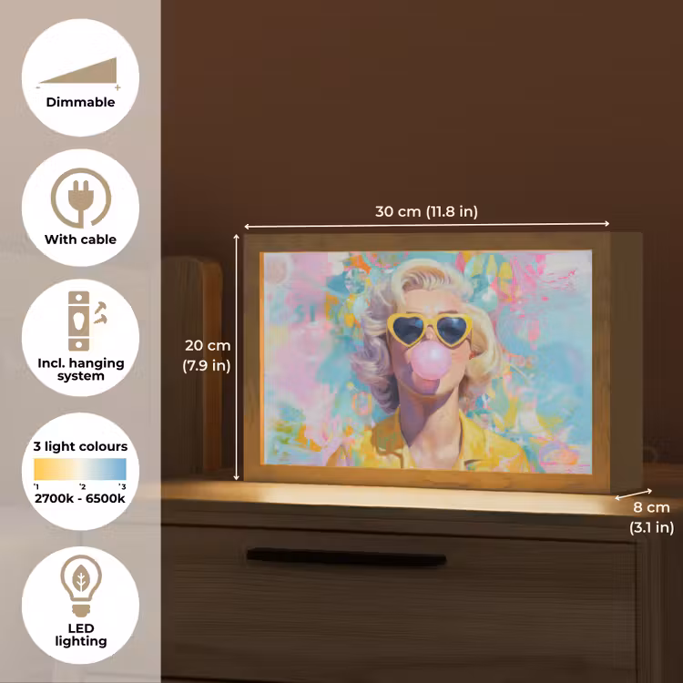 Vrouw - Blond - Roze kauwgom - Kleurrijk - Pastel Light Box met kabel (Tafellamp) klein -USP_EN