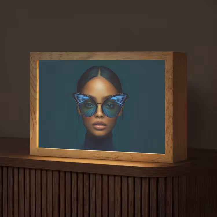 Vrouw - Vlinder - Bril - Blauw - Modern - Portret Light Box met kabel (Tafellamp) klein -z3d_website