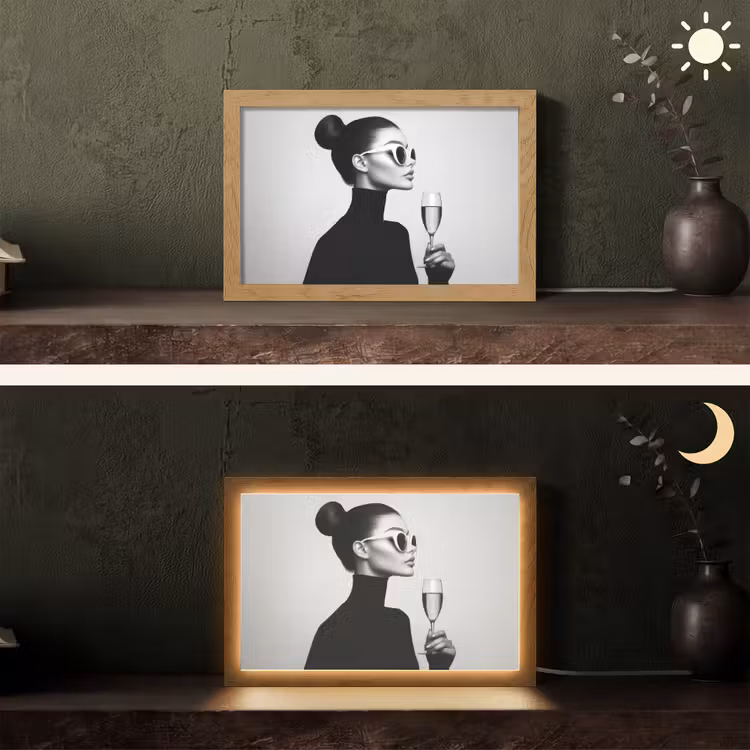 Vrouw - Champagne - Modern Light Box met kabel (Tafellamp) klein -sfeer3
