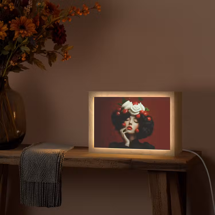 Vrouw - Kersen - Slagroom Light Box met kabel (Tafellamp) klein -sfeer4