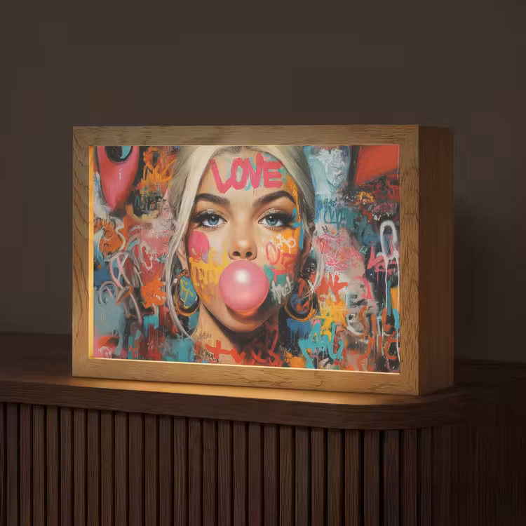 Vrouw - Kauwgom - Graffiti - Love Light Box met kabel (Tafellamp) klein -z3d_website