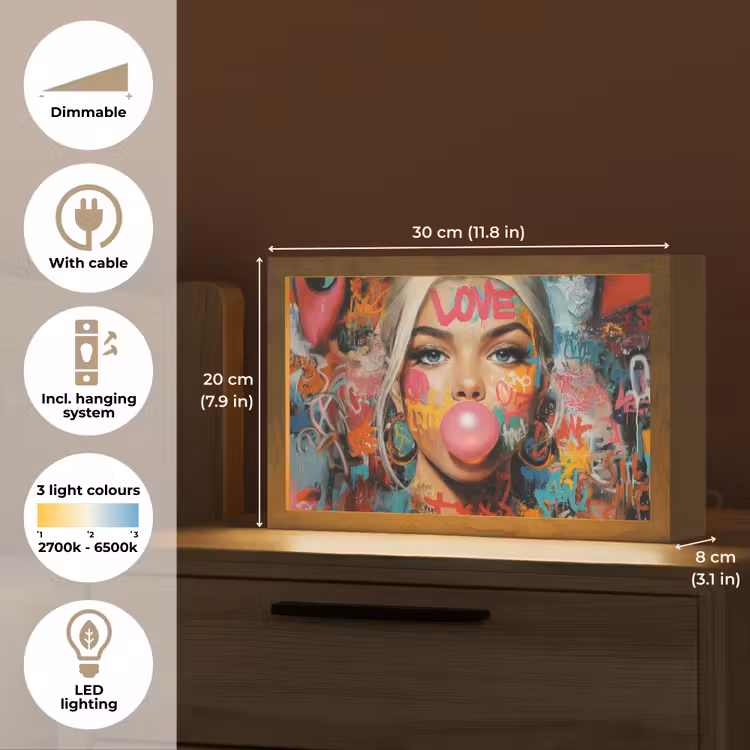 Vrouw - Kauwgom - Graffiti - Love Light Box met kabel (Tafellamp) klein -USP_EN