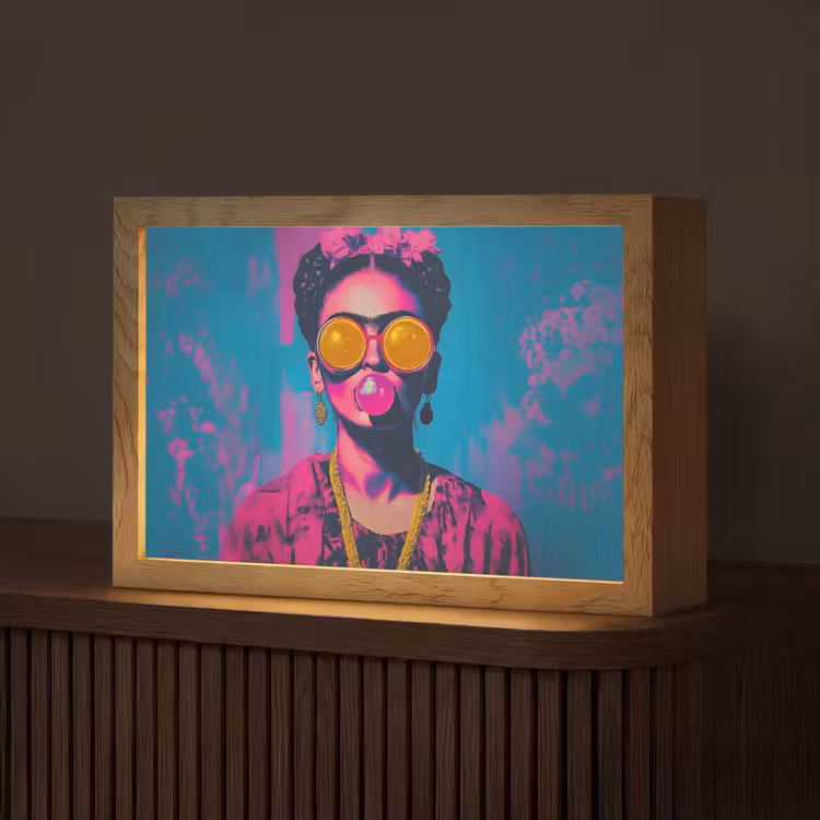 Vrouw - Kauwgom - Zonnebril - Oranje Light Box met kabel (Tafellamp) klein -z3d_website