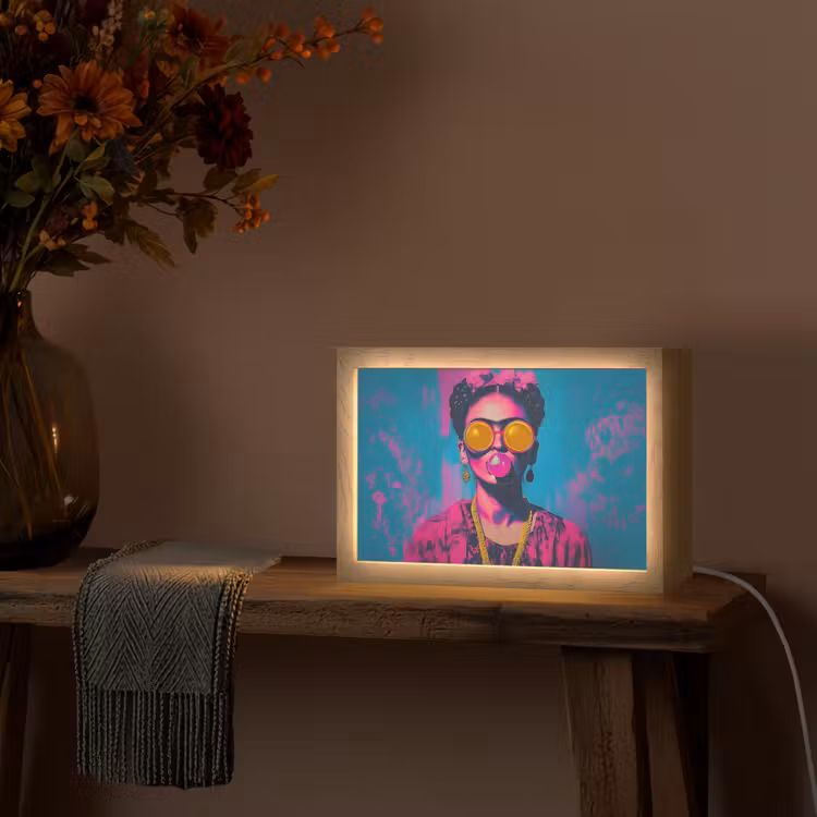 Vrouw - Kauwgom - Zonnebril - Oranje Light Box met kabel (Tafellamp) klein -sfeer4