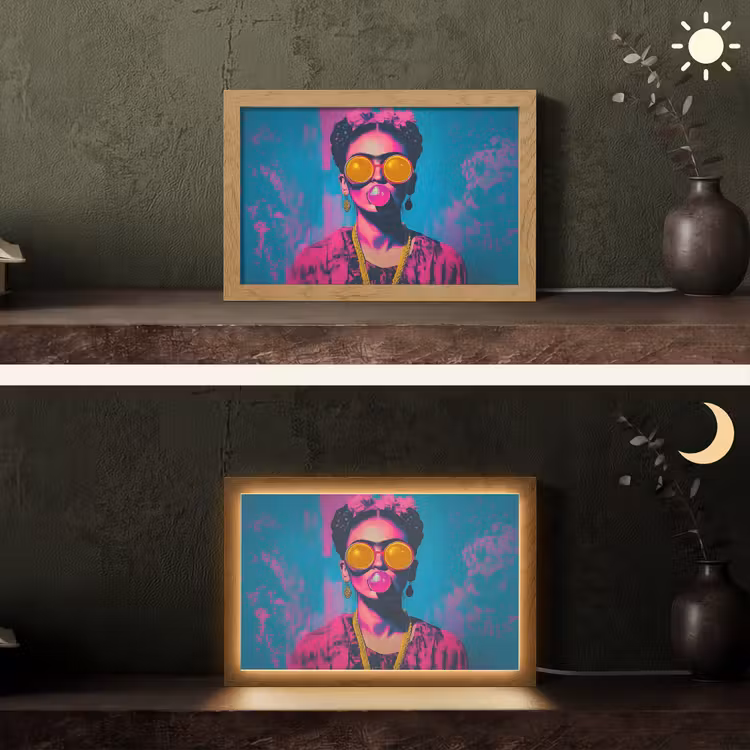Vrouw - Kauwgom - Zonnebril - Oranje Light Box met kabel (Tafellamp) klein -sfeer3