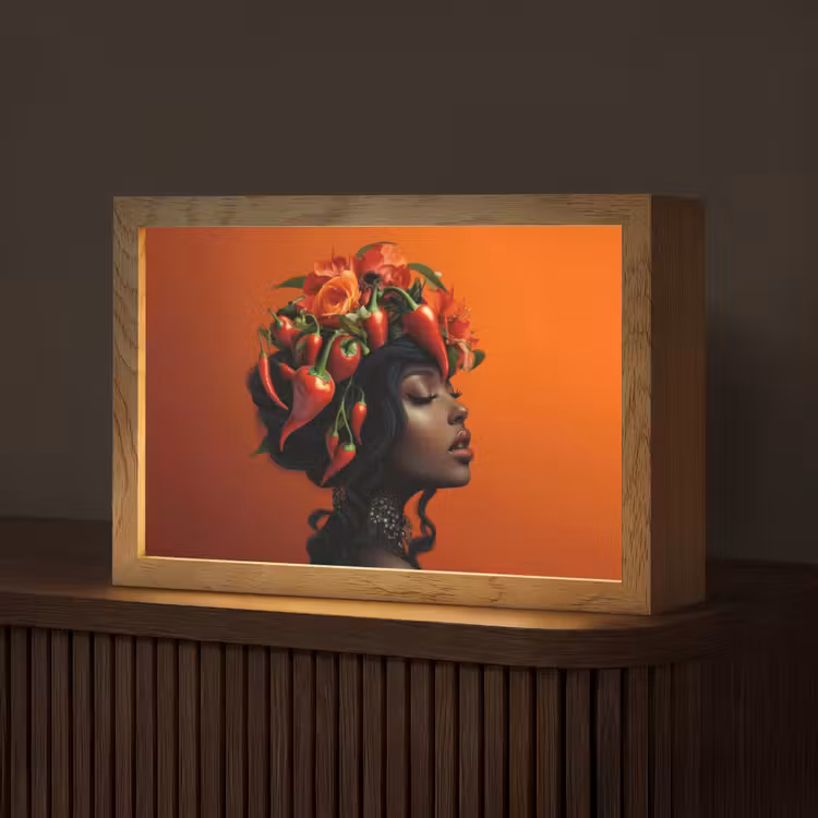 Vrouw - Chilipepers - Pepers - Bloemen Light Box met kabel (Tafellamp) klein -z3d_website