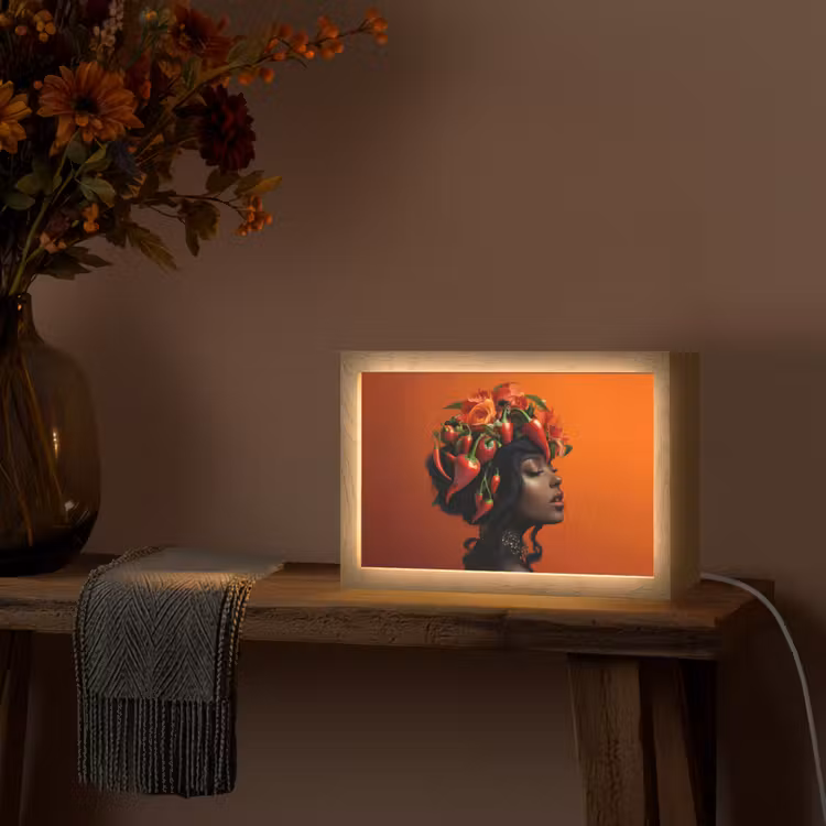 Vrouw - Chilipepers - Pepers - Bloemen Light Box met kabel (Tafellamp) klein -sfeer4