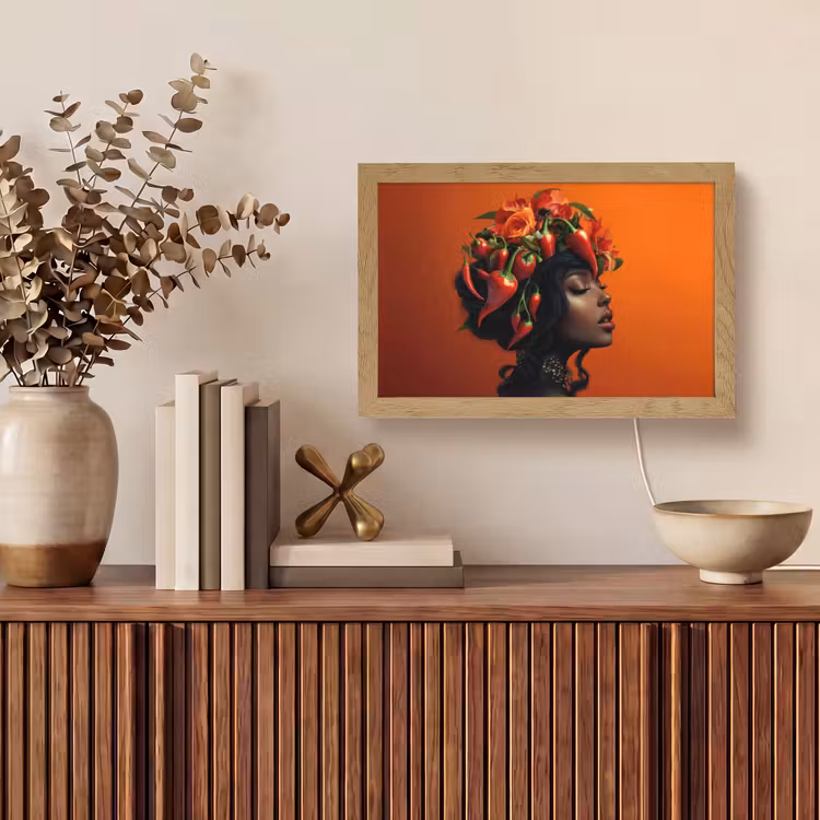 Vrouw - Chilipepers - Pepers - Bloemen Light Box met kabel (Tafellamp) klein -sfeer2