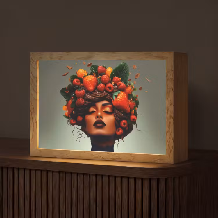 Vrouw - Chocolade - Frambozen - Aardbeien - Koekjes Light Box met kabel (Tafellamp) klein -z3d_website