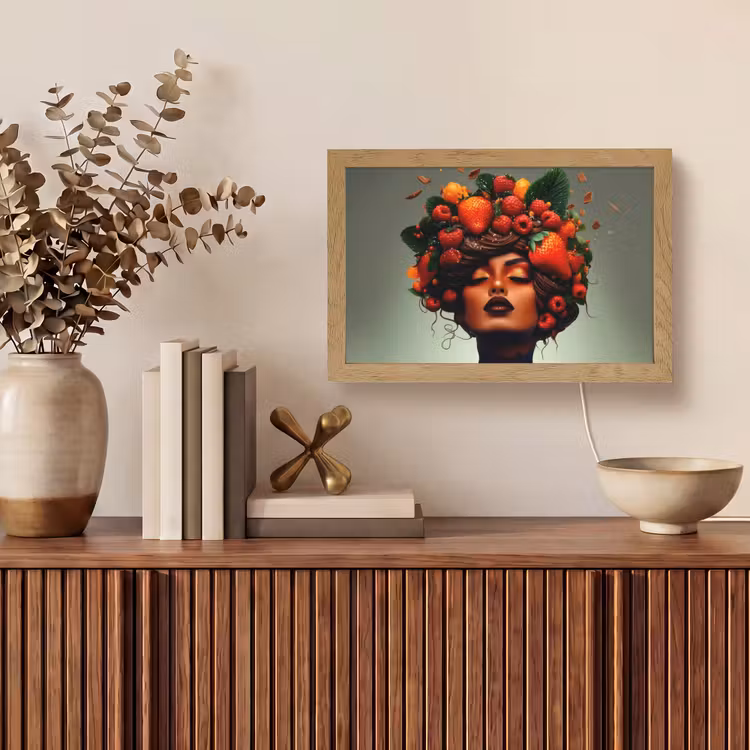 Vrouw - Chocolade - Frambozen - Aardbeien - Koekjes Light Box met kabel (Tafellamp) klein -sfeer2