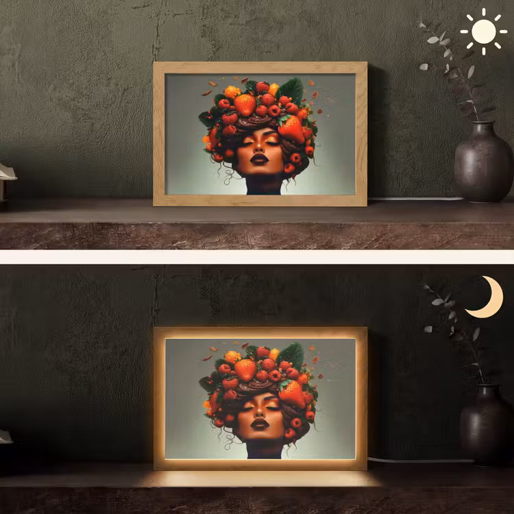 Vrouw - Chocolade - Frambozen - Aardbeien - Koekjes Light Box met kabel (Tafellamp) klein -sfeer3