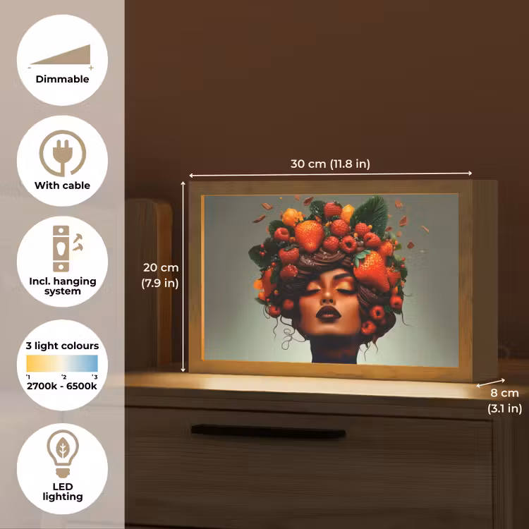 Vrouw - Chocolade - Frambozen - Aardbeien - Koekjes Light Box met kabel (Tafellamp) klein -USP_EN