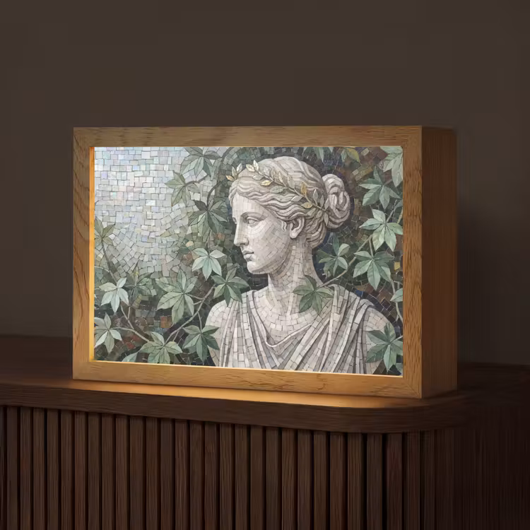 Vrouw - Klassiek - Mozaiëk - Natuur - Groen Light Box met kabel (Tafellamp) klein -z3d_website