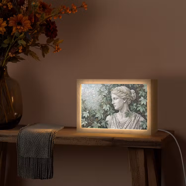 Vrouw - Klassiek - Mozaiëk - Natuur - Groen Light Box met kabel (Tafellamp) klein -sfeer4