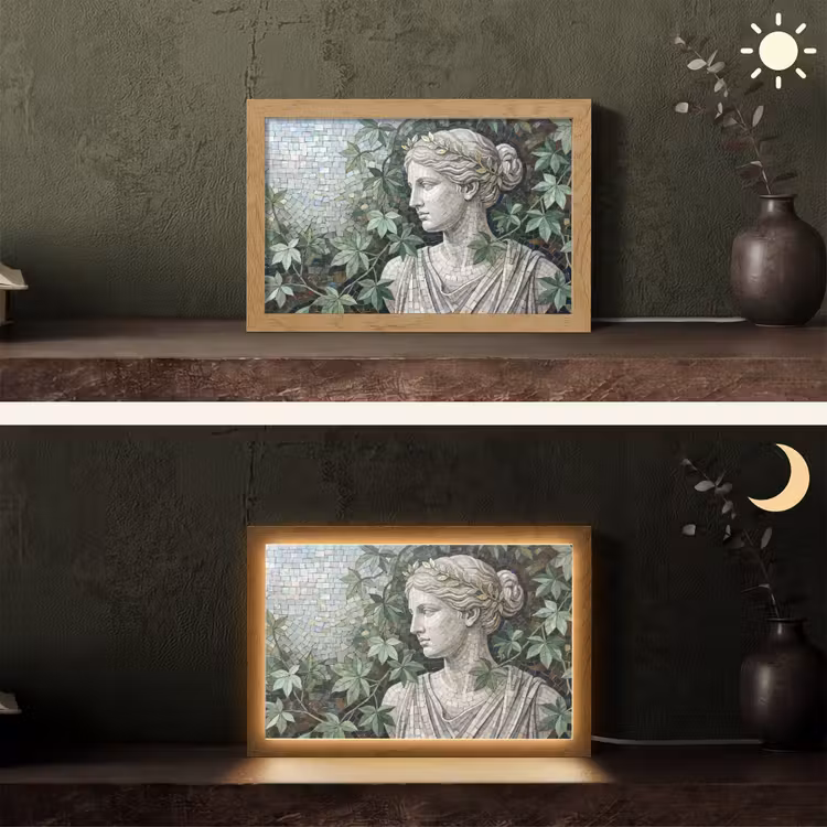 Vrouw - Klassiek - Mozaiëk - Natuur - Groen Light Box met kabel (Tafellamp) klein -sfeer3