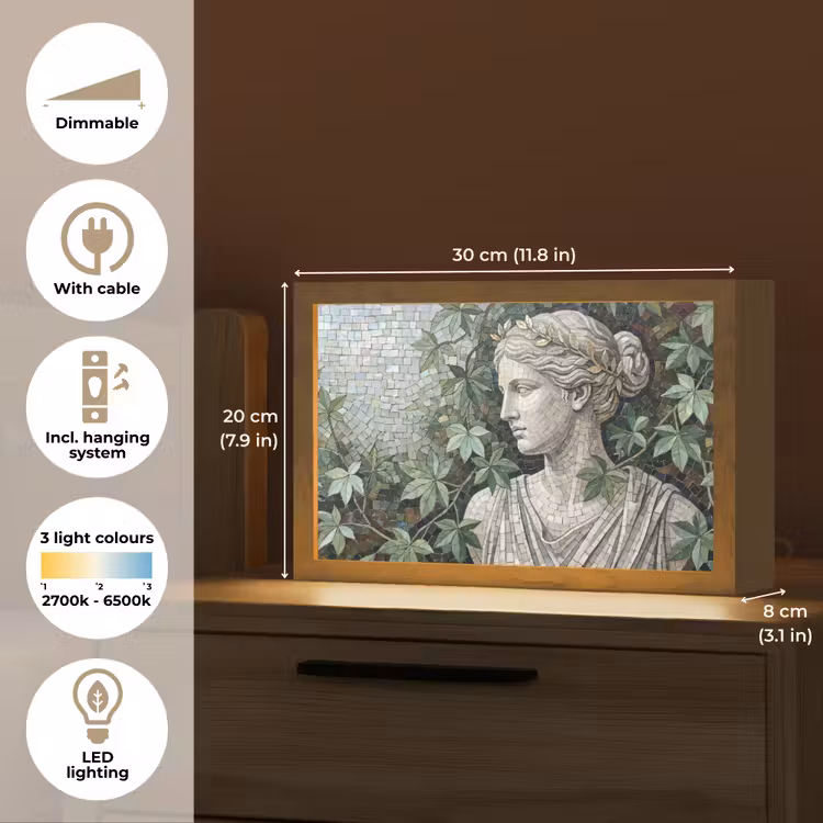 Vrouw - Klassiek - Mozaiëk - Natuur - Groen Light Box met kabel (Tafellamp) klein -USP_EN