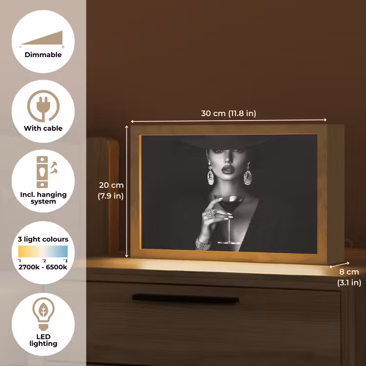 Vrouw - Cocktail - Chic Light Box met kabel (Tafellamp) klein -USP_EN