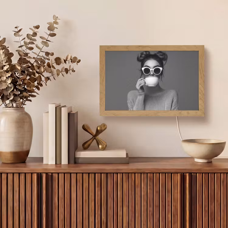 Vrouw - Koffie - Zwart - Wit Light Box met kabel (Tafellamp) klein -sfeer2