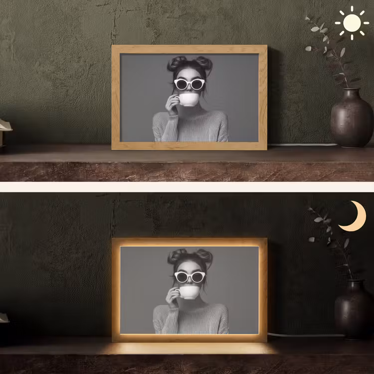 Vrouw - Koffie - Zwart - Wit Light Box met kabel (Tafellamp) klein -sfeer3