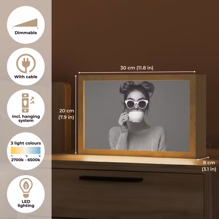 Vrouw - Koffie - Zwart - Wit Light Box met kabel (Tafellamp) klein -USP_EN
