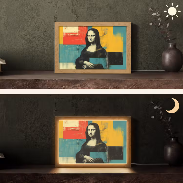 Vrouw - Kleurvlakken - Klassieke schilderkunst Light Box met kabel (Tafellamp) klein -sfeer3