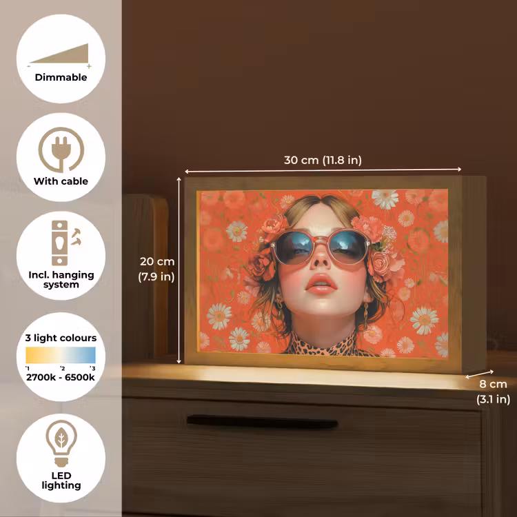 Vrouw - Kleurrijk - Dierenprint - Bloemen Light Box met kabel (Tafellamp) klein -USP_EN