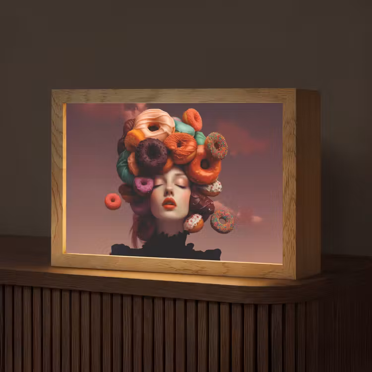 Vrouw - Donuts - Kleurrijk Light Box met kabel (Tafellamp) klein -z3d_website