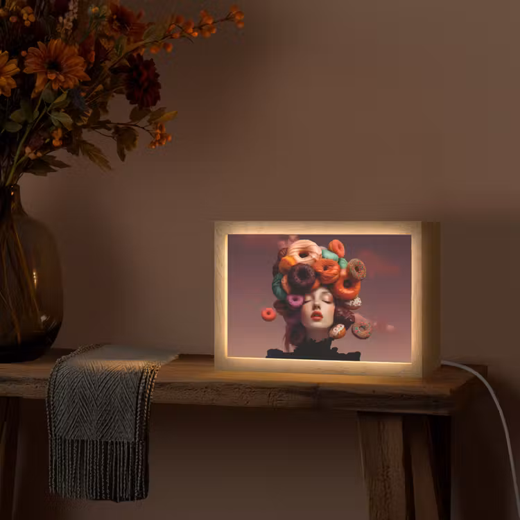 Vrouw - Donuts - Kleurrijk Light Box met kabel (Tafellamp) klein -sfeer4