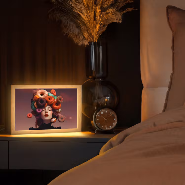 Vrouw - Donuts - Kleurrijk Light Box met kabel (Tafellamp) klein -sfeer1