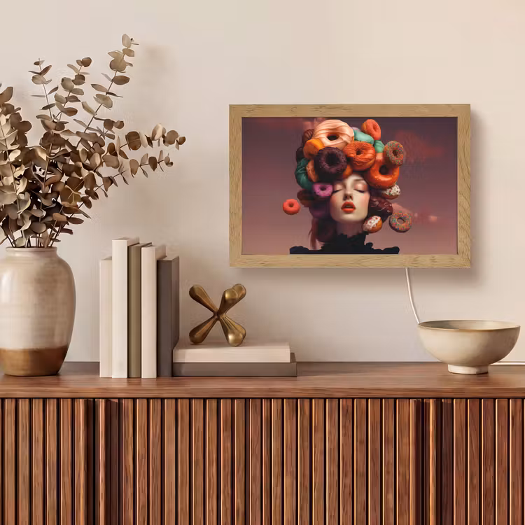Vrouw - Donuts - Kleurrijk Light Box met kabel (Tafellamp) klein -sfeer2