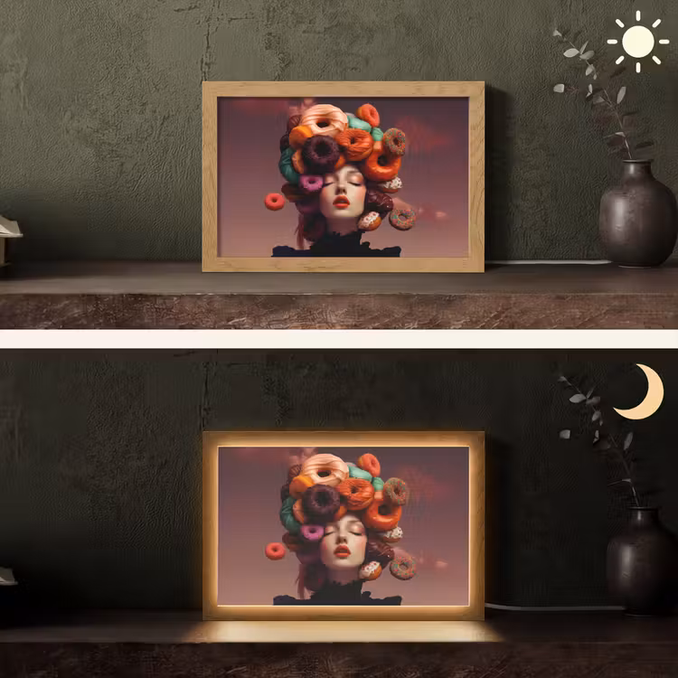 Vrouw - Donuts - Kleurrijk Light Box met kabel (Tafellamp) klein -sfeer3