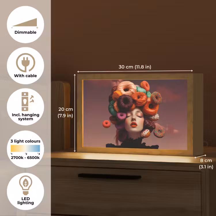 Vrouw - Donuts - Kleurrijk Light Box met kabel (Tafellamp) klein -USP_EN
