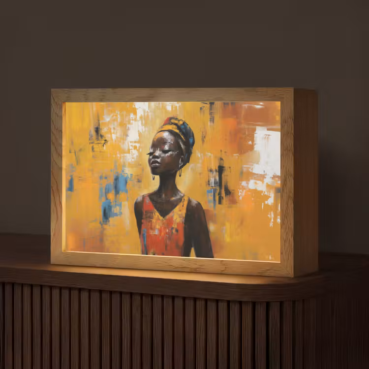 Vrouw - Ogen - Penseelstreken - Geel Light Box met kabel (Tafellamp) klein -z3d_website