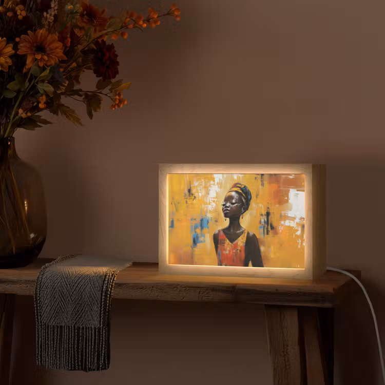 Vrouw - Ogen - Penseelstreken - Geel Light Box met kabel (Tafellamp) klein -sfeer4