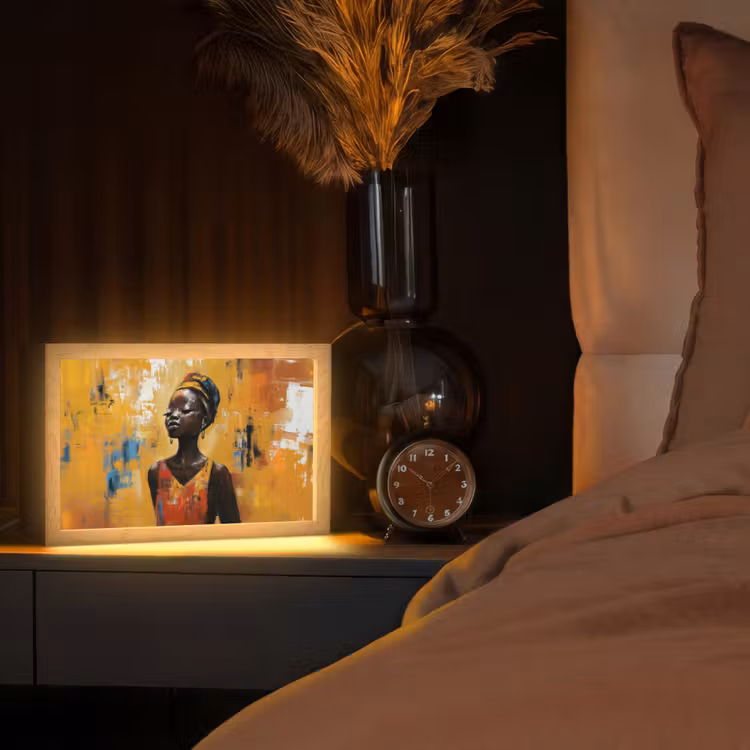 Vrouw - Ogen - Penseelstreken - Geel Light Box met kabel (Tafellamp) klein -sfeer1