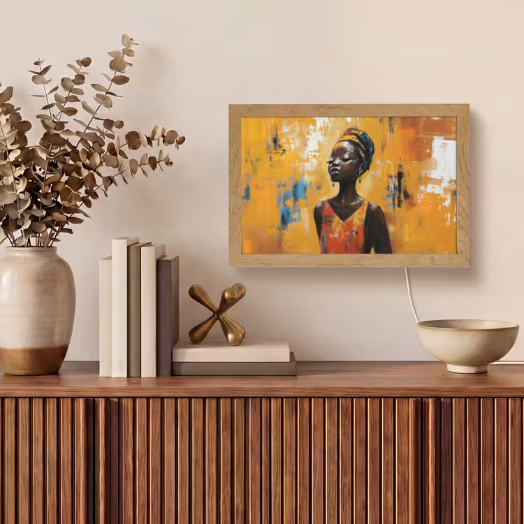 Vrouw - Ogen - Penseelstreken - Geel Light Box met kabel (Tafellamp) klein -sfeer2