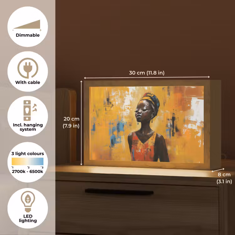 Vrouw - Ogen - Penseelstreken - Geel Light Box met kabel (Tafellamp) klein -USP_EN