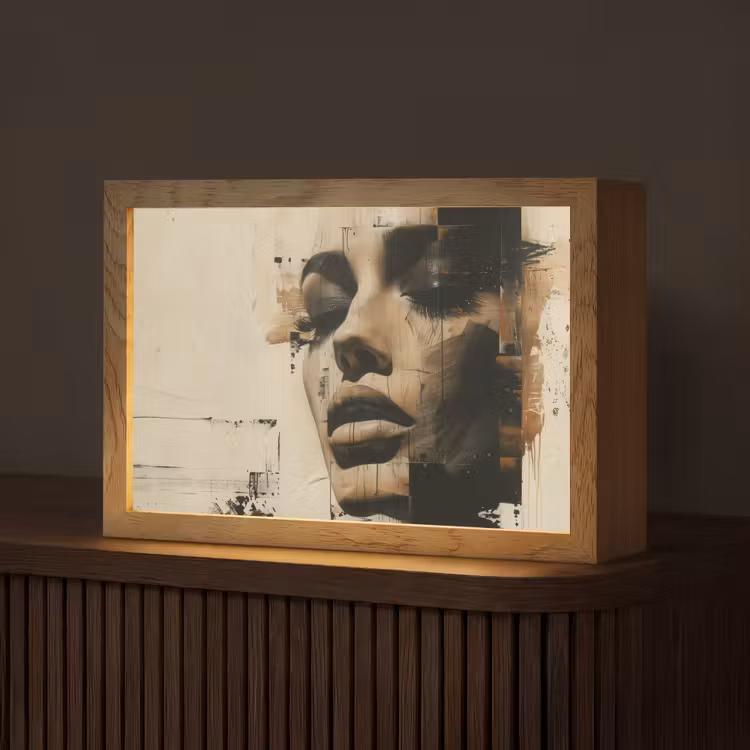 Vrouw - Gezicht - Abstract - Kunst Light Box met kabel (Tafellamp) klein -z3d_website