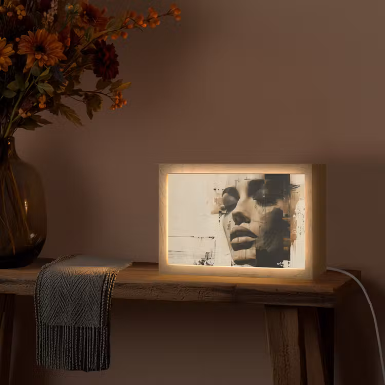 Vrouw - Gezicht - Abstract - Kunst Light Box met kabel (Tafellamp) klein -sfeer4