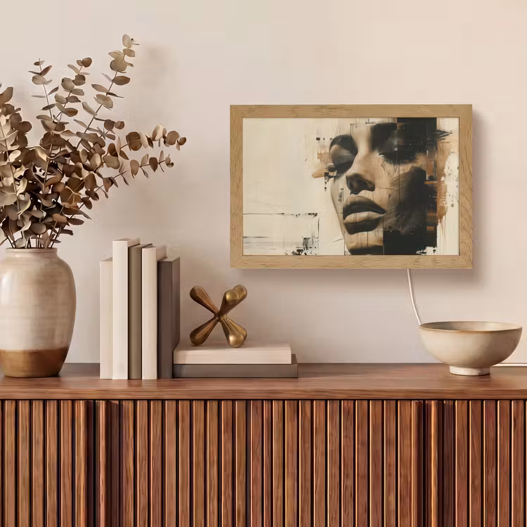 Vrouw - Gezicht - Abstract - Kunst Light Box met kabel (Tafellamp) klein -sfeer2