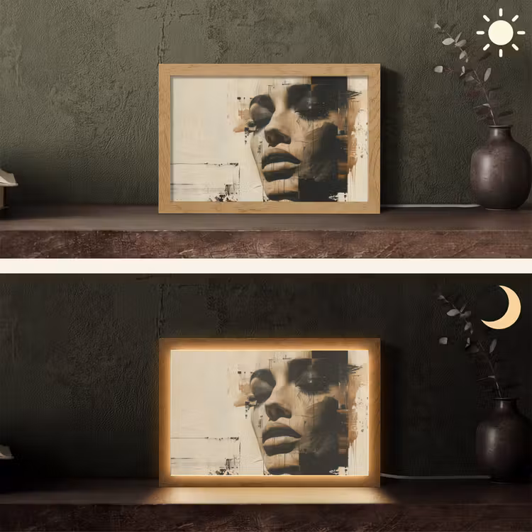 Vrouw - Gezicht - Abstract - Kunst Light Box met kabel (Tafellamp) klein -sfeer3