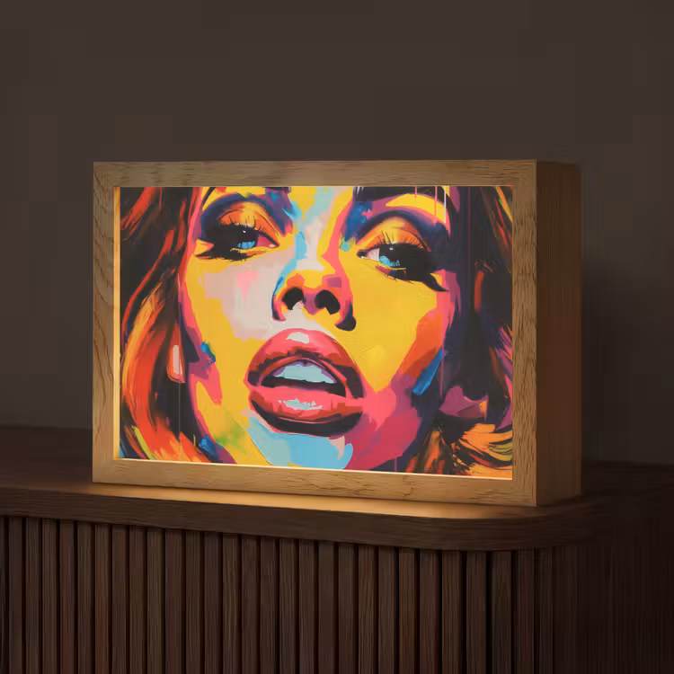 Vrouw - Gezicht - Kleurrijk Light Box met kabel (Tafellamp) klein -z3d_website