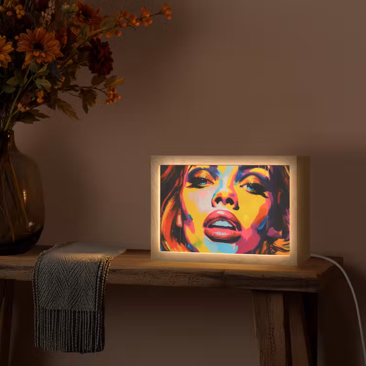 Vrouw - Gezicht - Kleurrijk Light Box met kabel (Tafellamp) klein -sfeer4