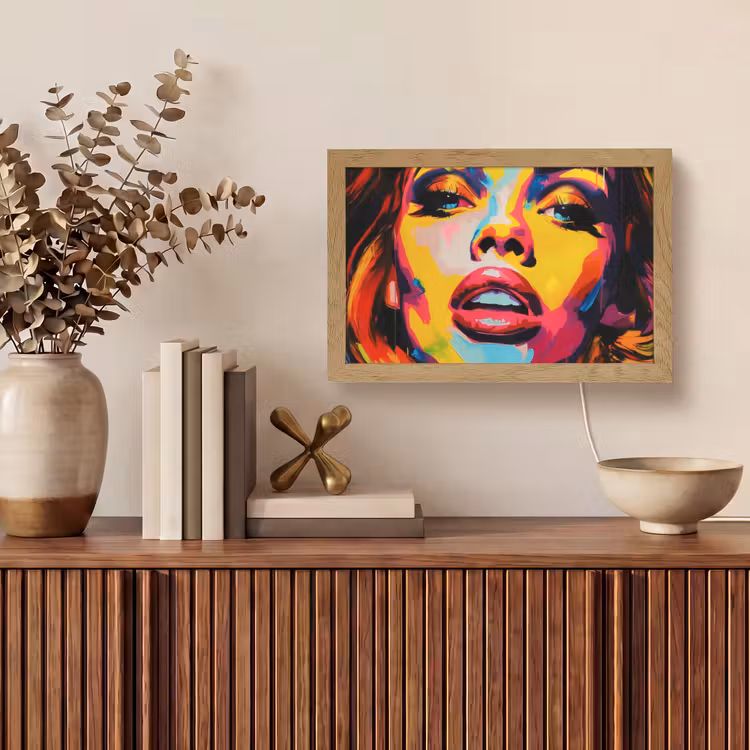 Vrouw - Gezicht - Kleurrijk Light Box met kabel (Tafellamp) klein -sfeer2
