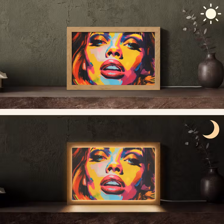 Vrouw - Gezicht - Kleurrijk Light Box met kabel (Tafellamp) klein -sfeer3